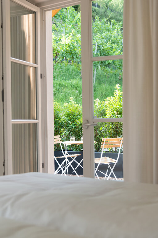 Aussicht vom Schlafzimmer ins Grüne